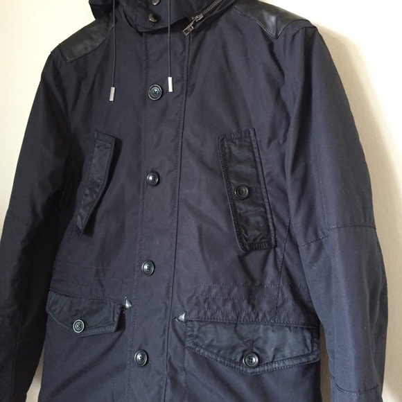 ZARA navy blue parka mens fur pockets vintage look coat jacket bomber - Picture 5 of 7